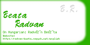 beata radvan business card